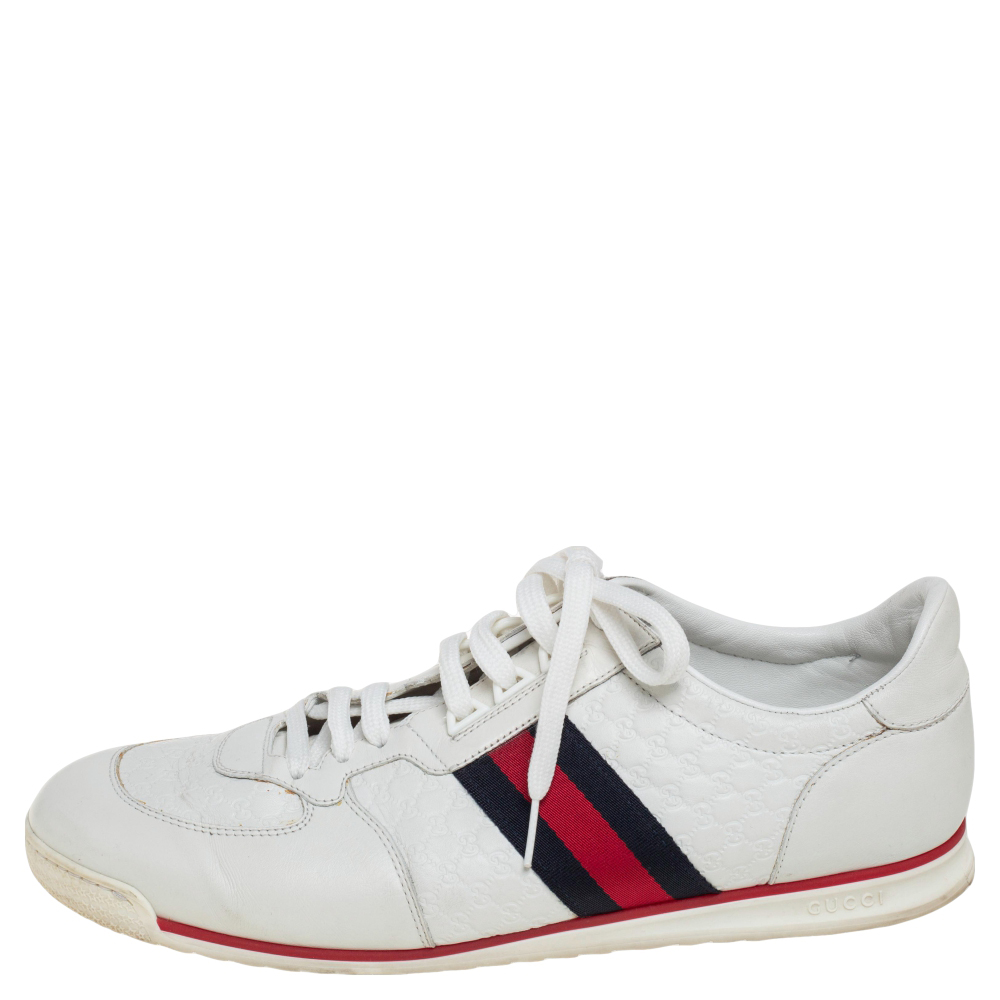 

Gucci White Microguccissima Leather Web Detail Lace Up Sneakers Size