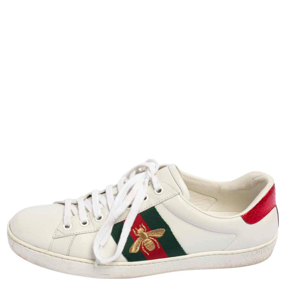 Gucci White Leather Web Ace Low Top Sneakers Size