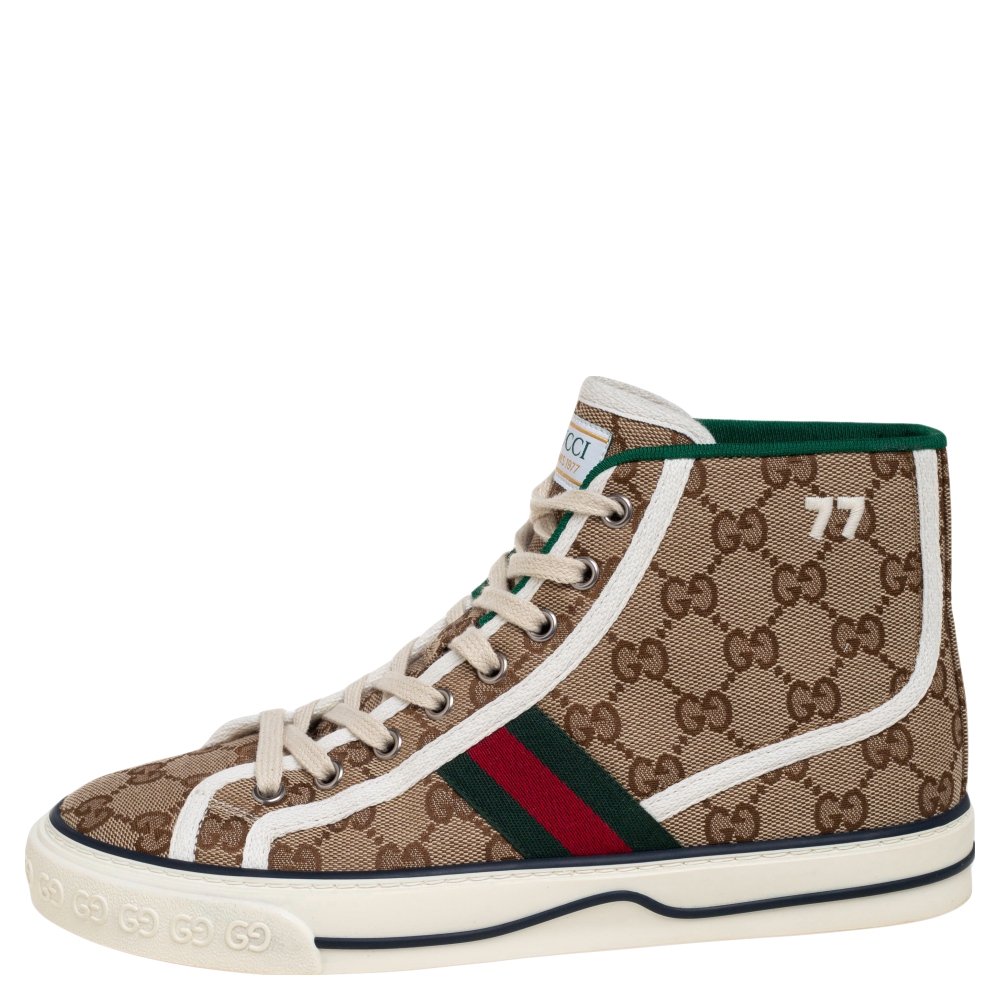 

Gucci Beige GG Canvas Tennis 1977 High Top Sneakers Size