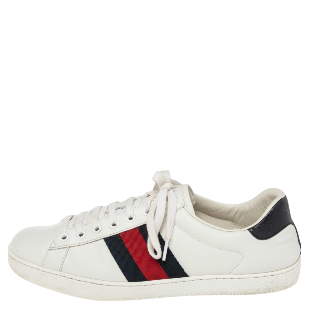 

Gucci White Leather Web Ace Low Top Sneakers Size