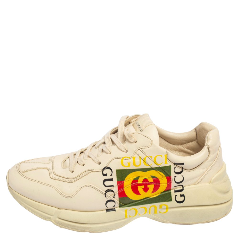 

Gucci Cream Leather Rhyton Vintage Logo Low Top Sneakers Size