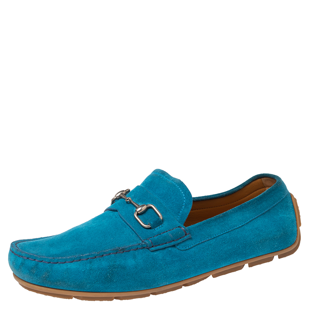 

Gucci Blue Suede Horsebit Loafers Size