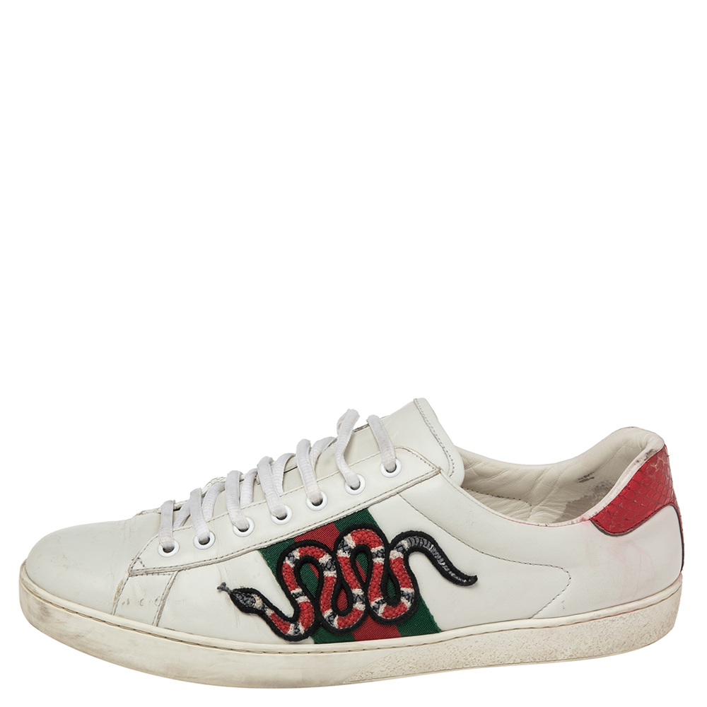 

Gucci White Leather Ace Embroidered Snake Low Top Sneakers Size