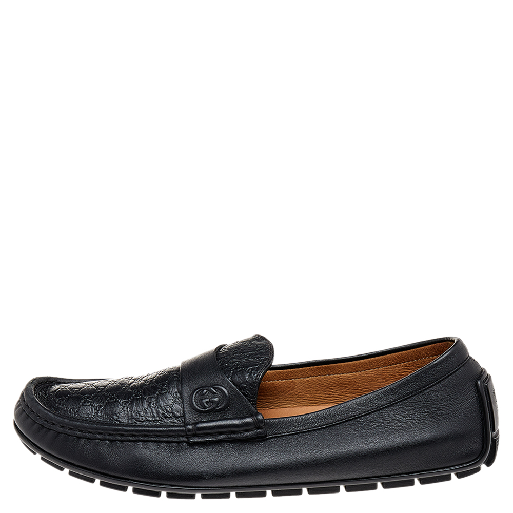 

Gucci Black Micro Guccissima Leather Slip On Loafers Size