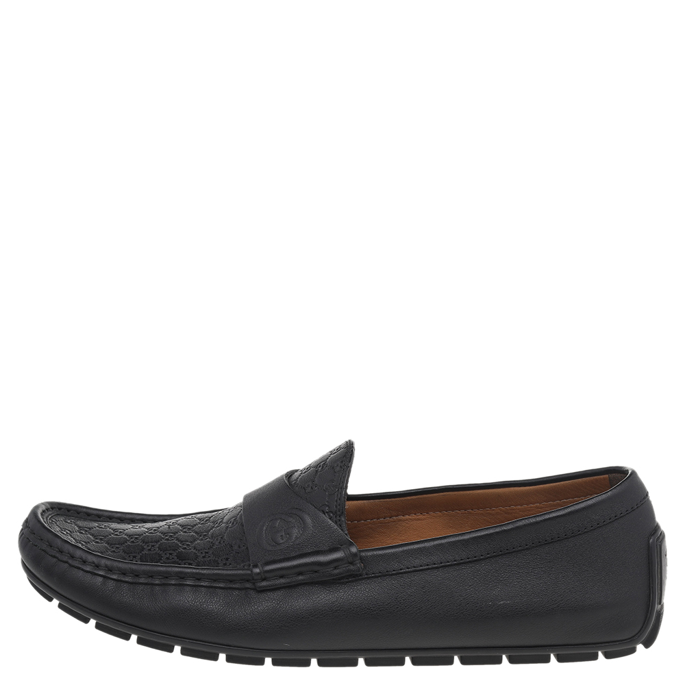 

Gucci Black Microguccissima Leather GG Loafers Size
