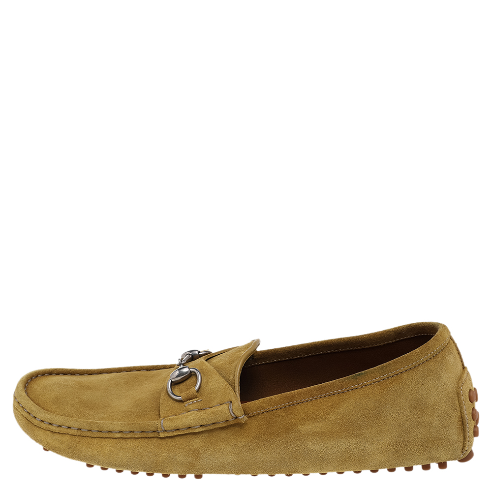 

Gucci Yellow Suede Horsebit Slip On Loafers Size