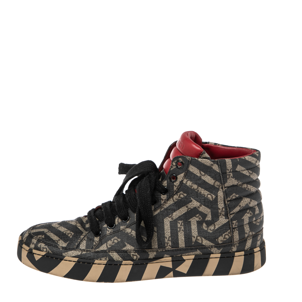 

Gucci Black-Beige GG Canvas Caleido High Top Sneakers Size