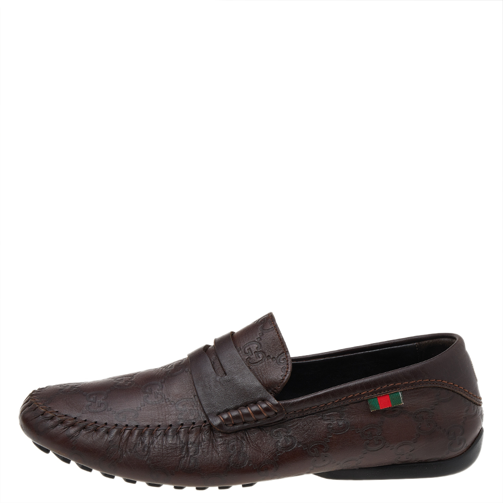 

Gucci Brown Guccissima Leather Slip On Penny Loafers Size