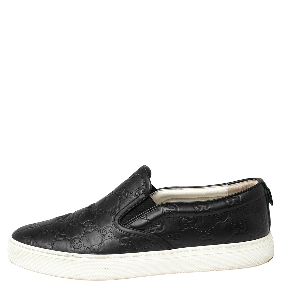 

Gucci Black GG Monogram Leather Slip On Sneakers Size 43.5