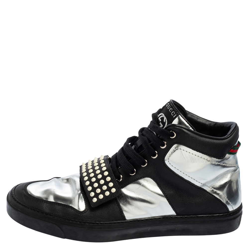 

Gucci Black/Silver Leather Spike Limited Edition High-Top Sneakers Size