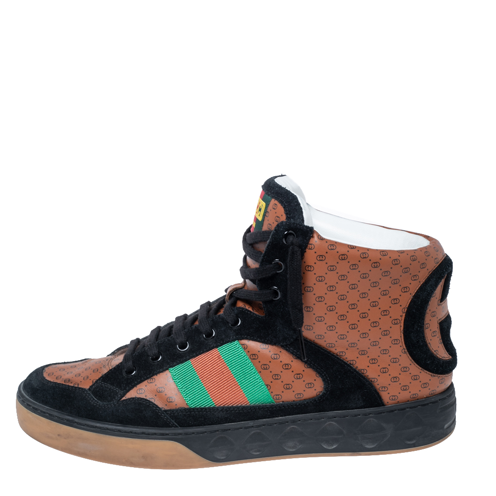 

Gucci x Dapper Dan Brown/Black Suede and Guccissima Leather High Top Sneakers Size