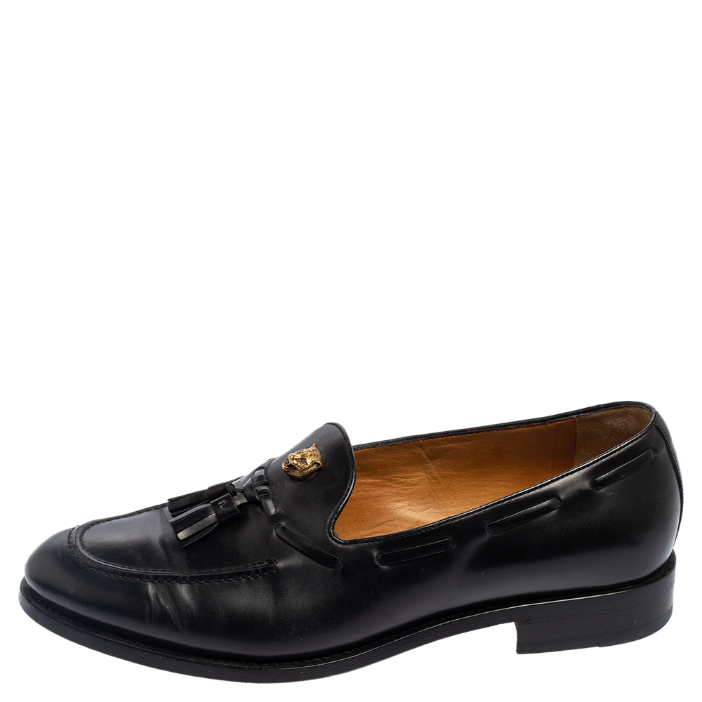 

Gucci Black Leather Tassel Slip On Loafers Size
