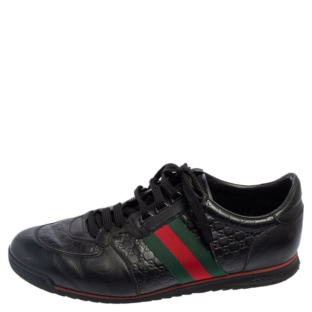 

Gucci Black Guccissima Leather Web Low Top Sneakers Size