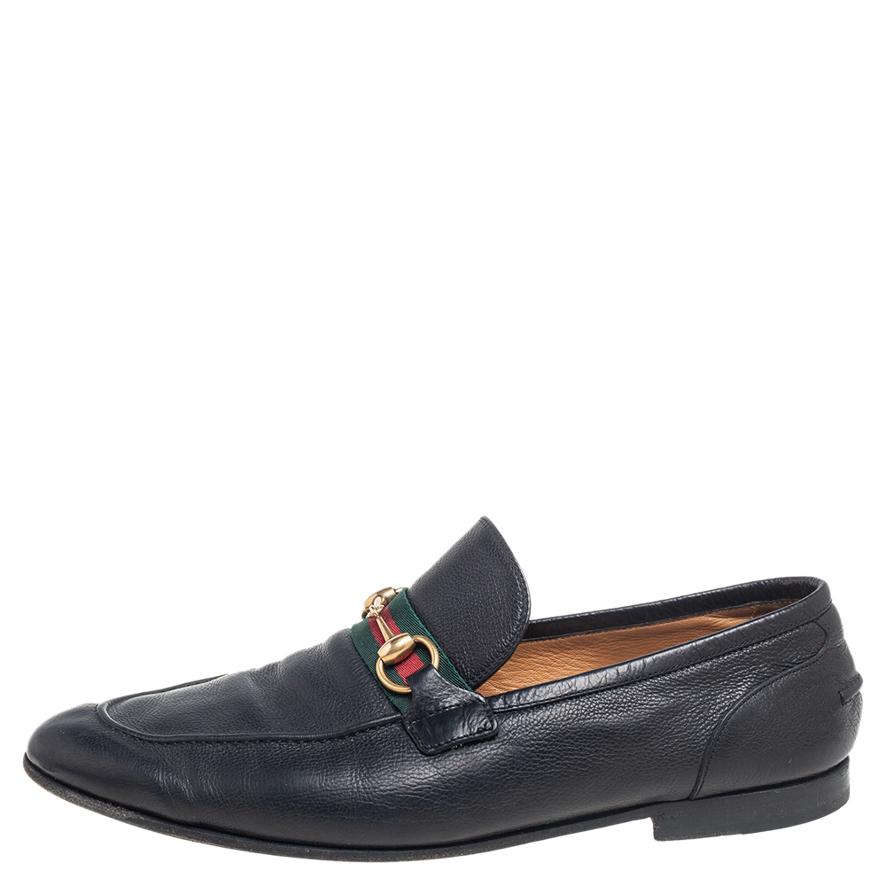

Gucci Black Leather Web Horsebit Loafers Size