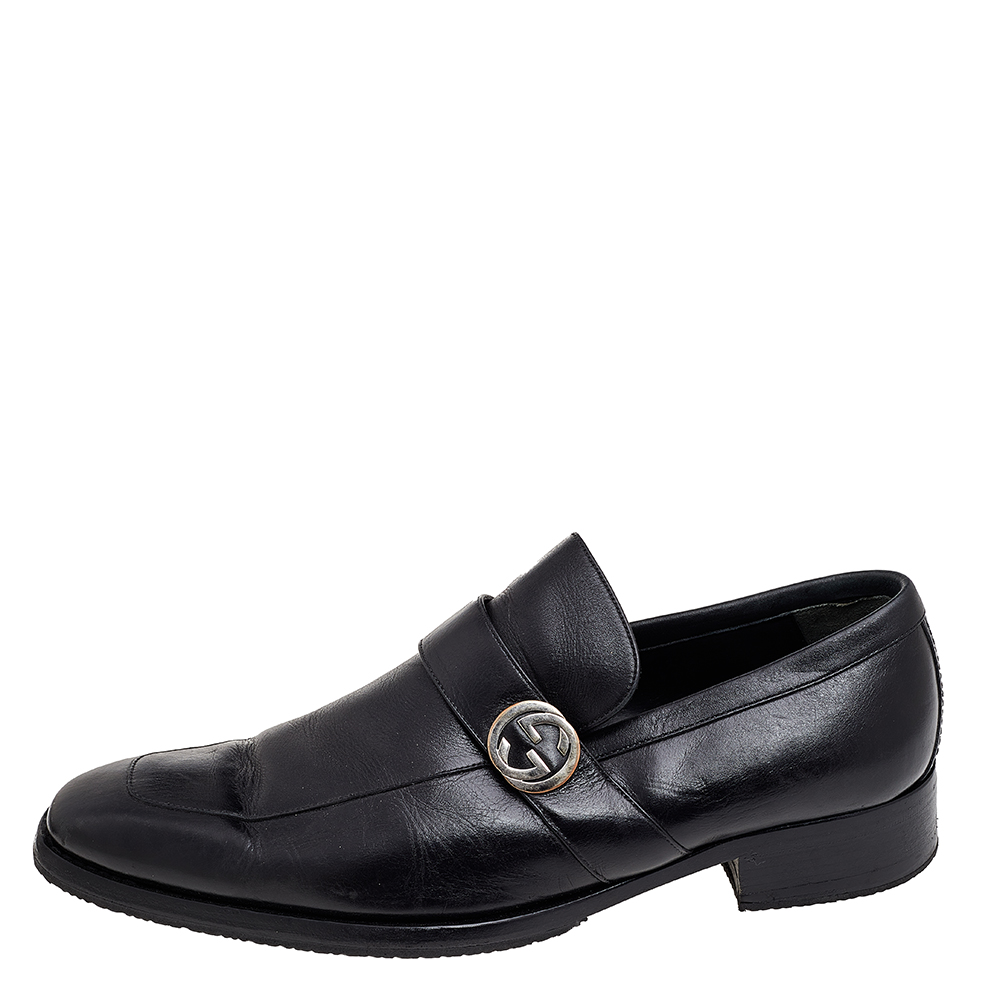 

Gucci Black Leather Interlocking G Slip On Loafers Size