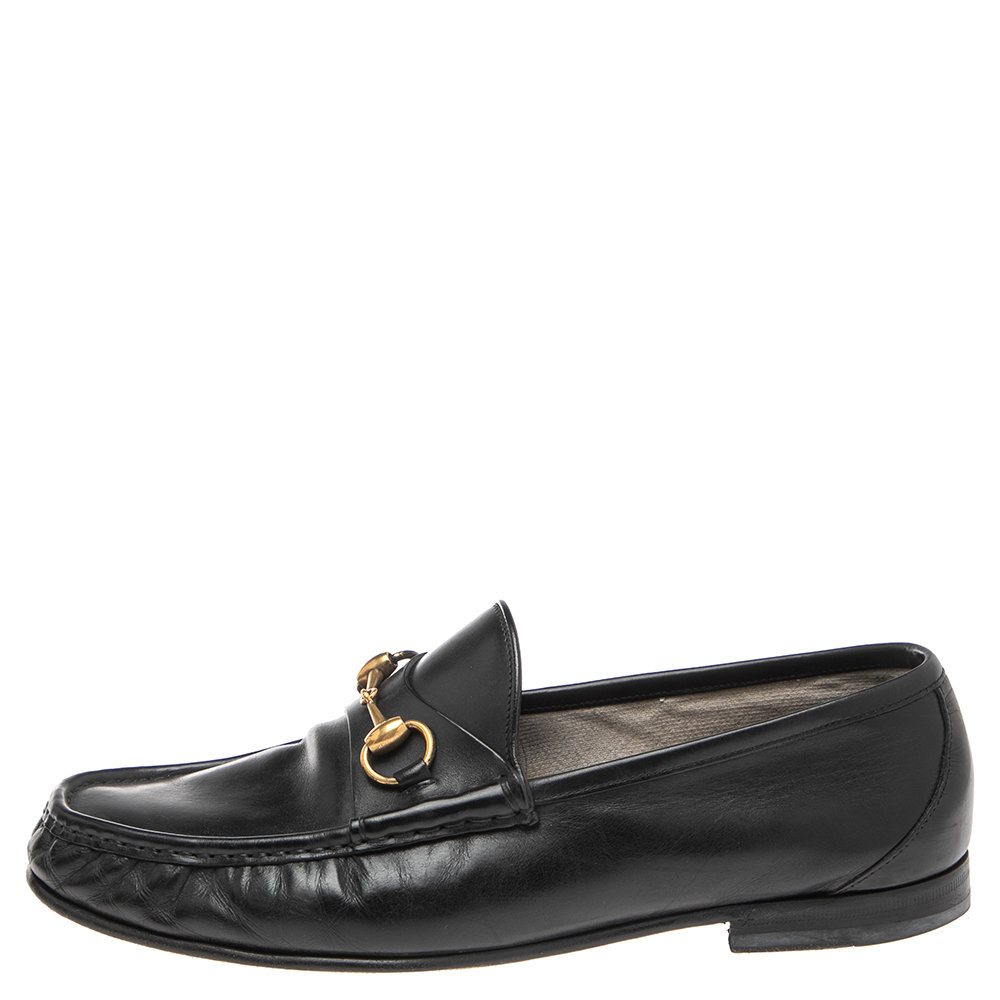 

Gucci Black Leather Horsebit Slip On Loafers Size