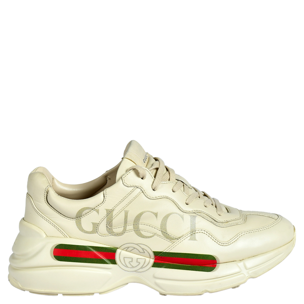 

Gucci White Calfskin Printed Rhyton Sneakers EU