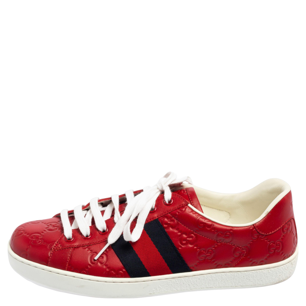 

Gucci Red Guccissima Leather Ace Low Top Sneakers Size