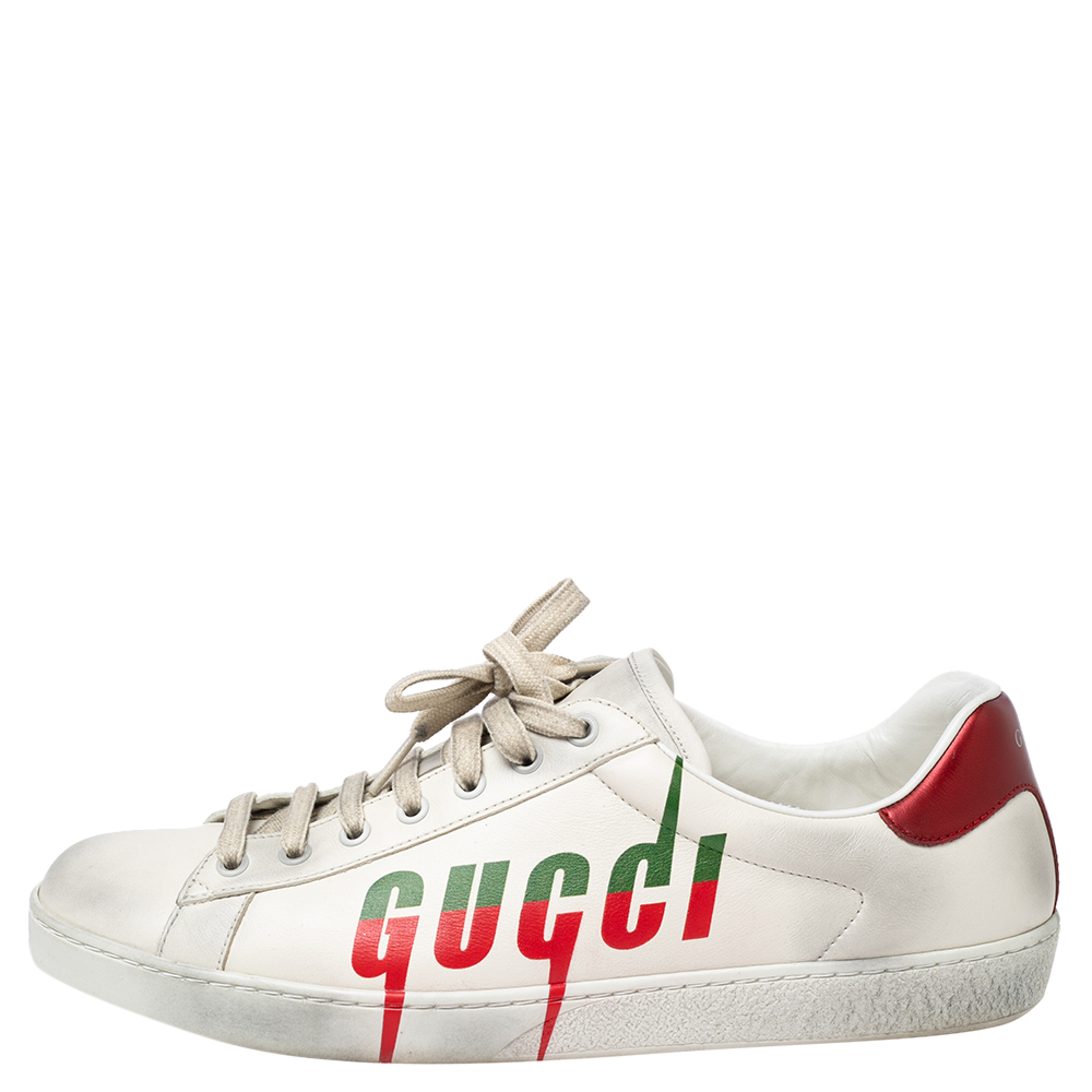 

Gucci Off White Leather Ace Blade Print Low Top Sneakers Size