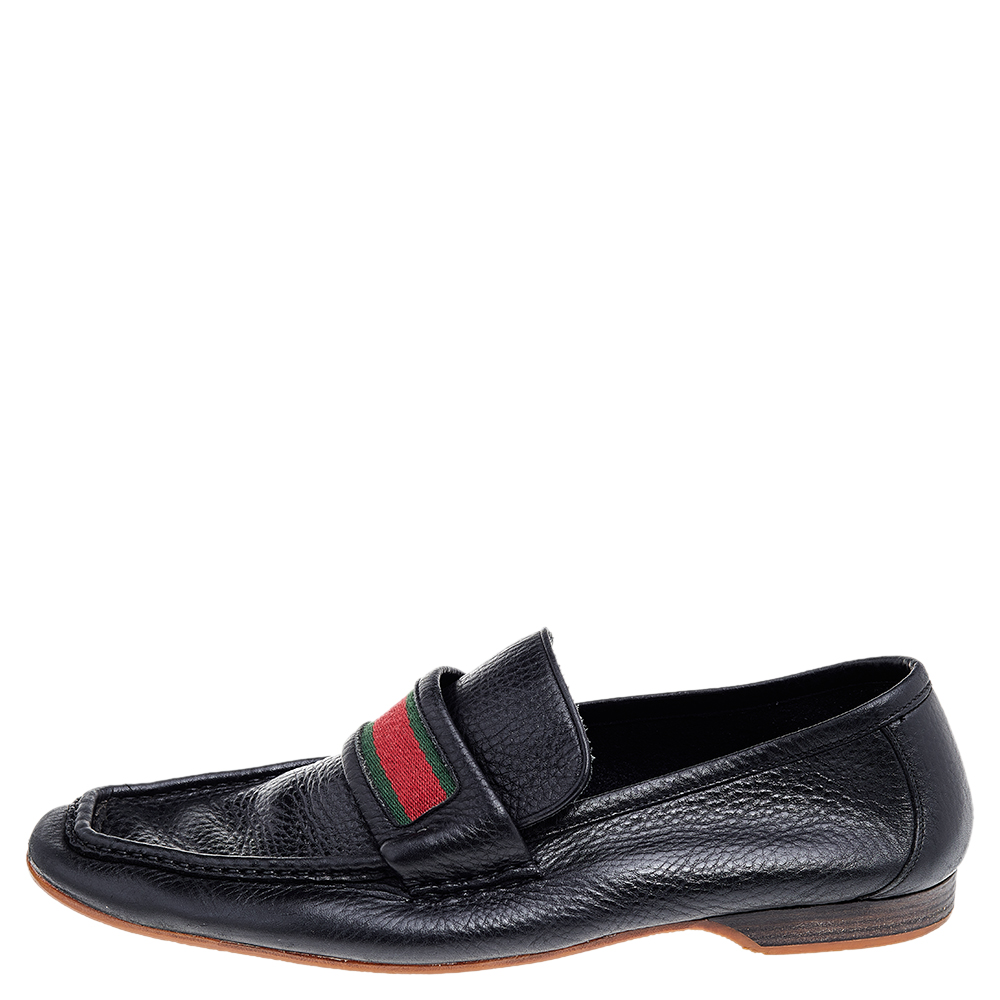 

Gucci Black Leather Frederik Web Loafers Size