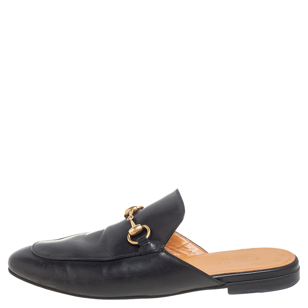 

Gucci Black Leather Princetown Horsebit Mules Size