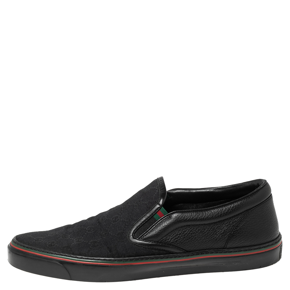 

Gucci Black GG Canvas and Leather Slip-On Sneakers Size