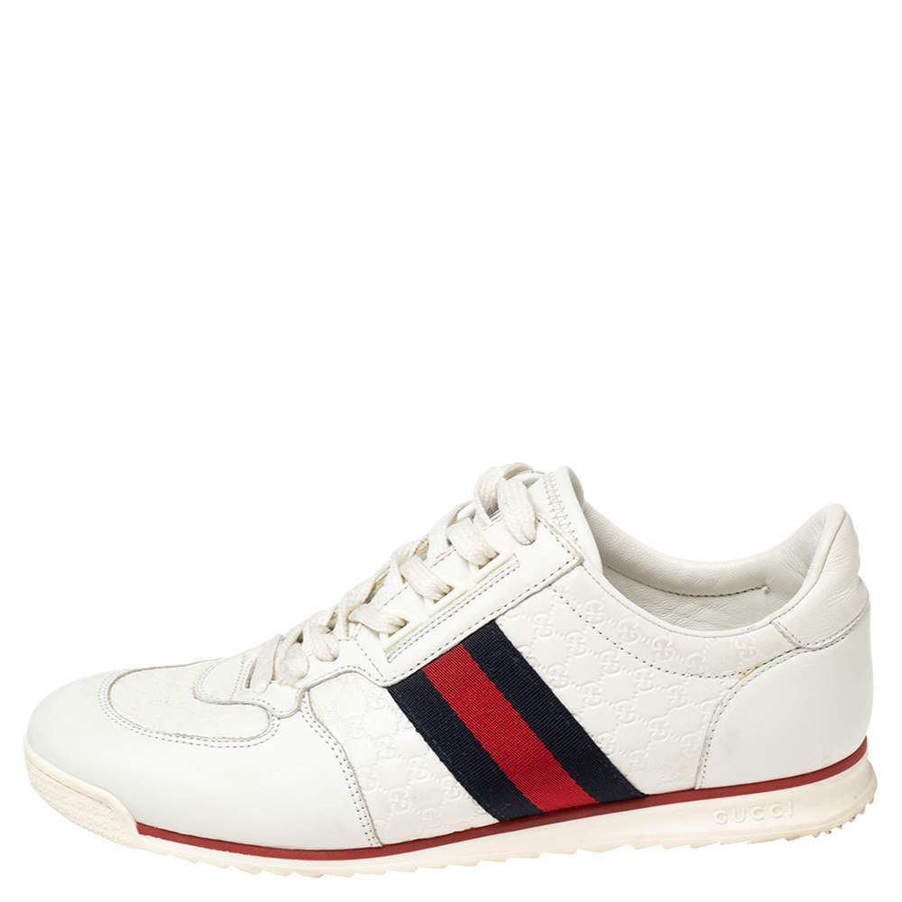 

Gucci White Micro Guccissima Leather Web Low-Top Sneakers Size