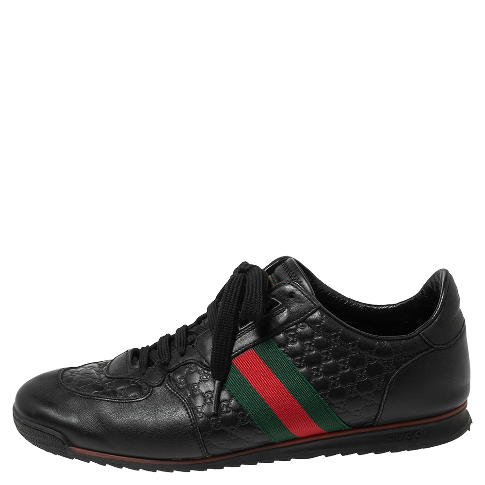 

Gucci Black Microguccissima Leather Web Low Top Sneakers Size