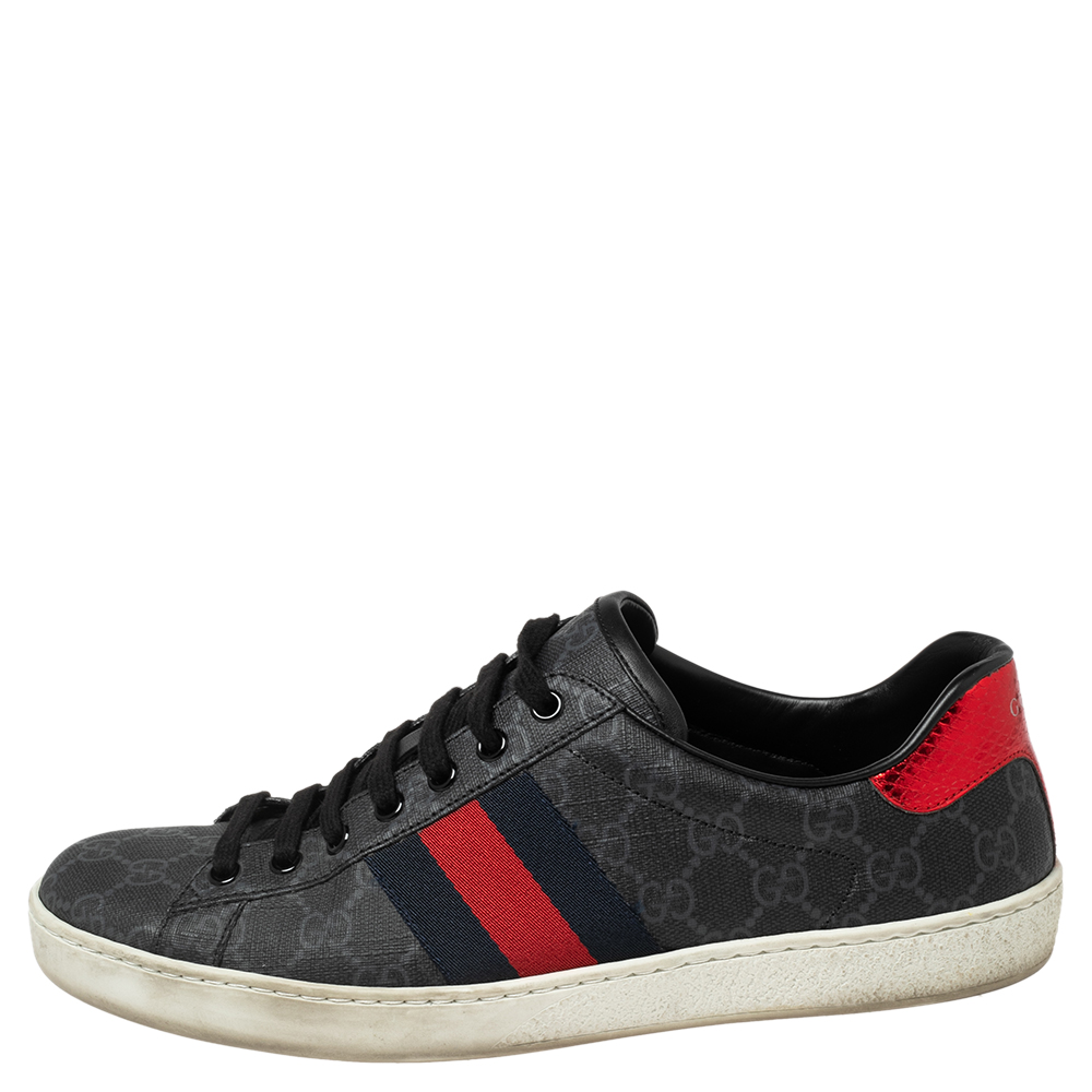 

Gucci Black GG Supreme Canvas Web Ace Low-Top Sneakers Size