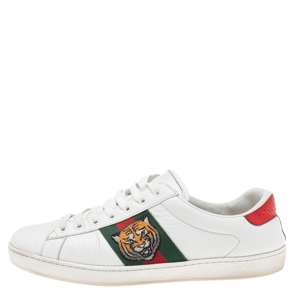 

Gucci White Leather Ace Web Low Top Sneakers Size