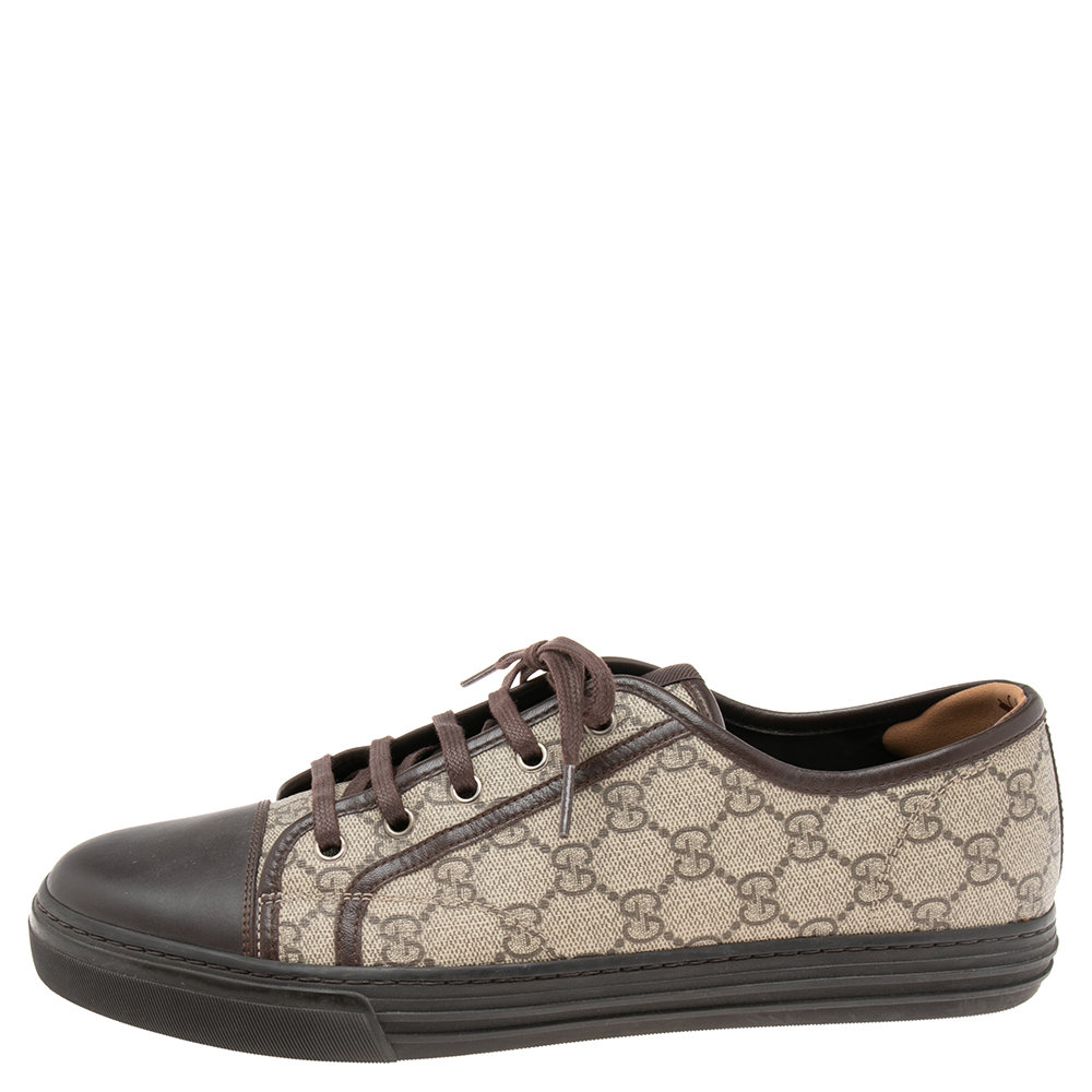 

Gucci Brown GG Canvas and Leather Low-Top Sneakers Size