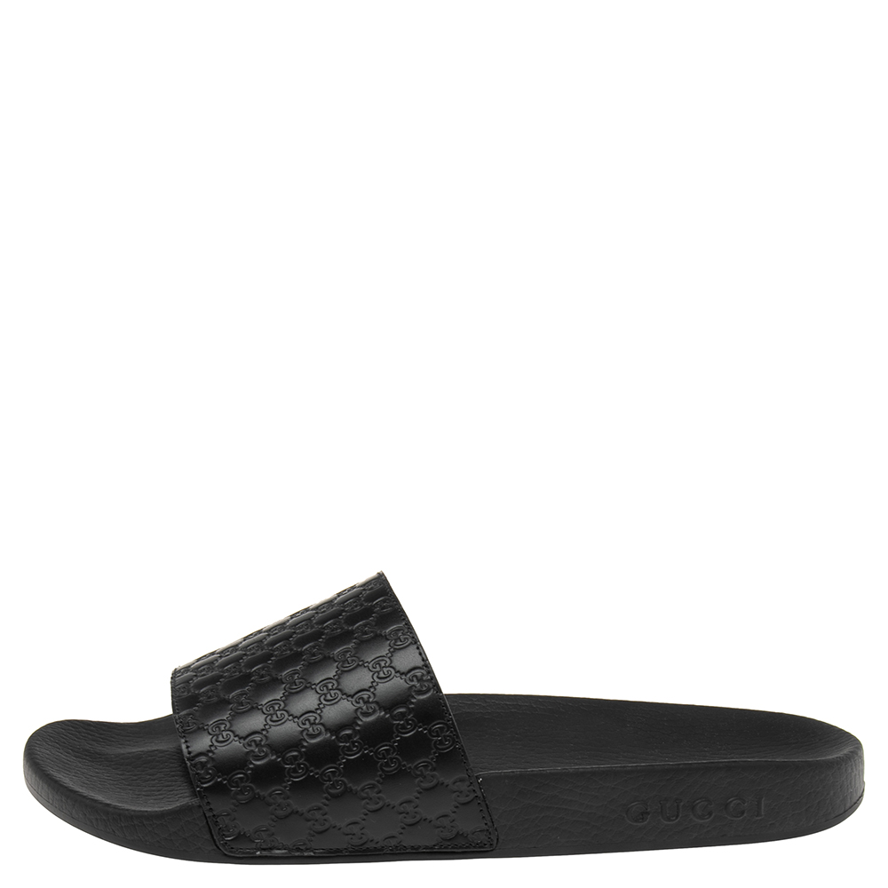 

Gucci Black Guccissima Leather Flat Slides Size