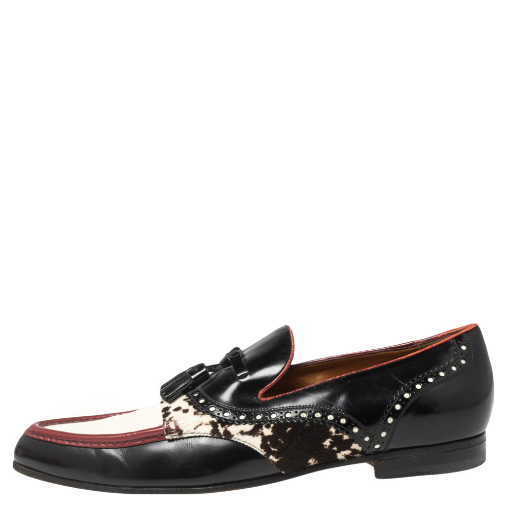 

Gucci Multicolor Leather and Printed Calf Hair Trim Tassel Detail Slip-on Loafers Size