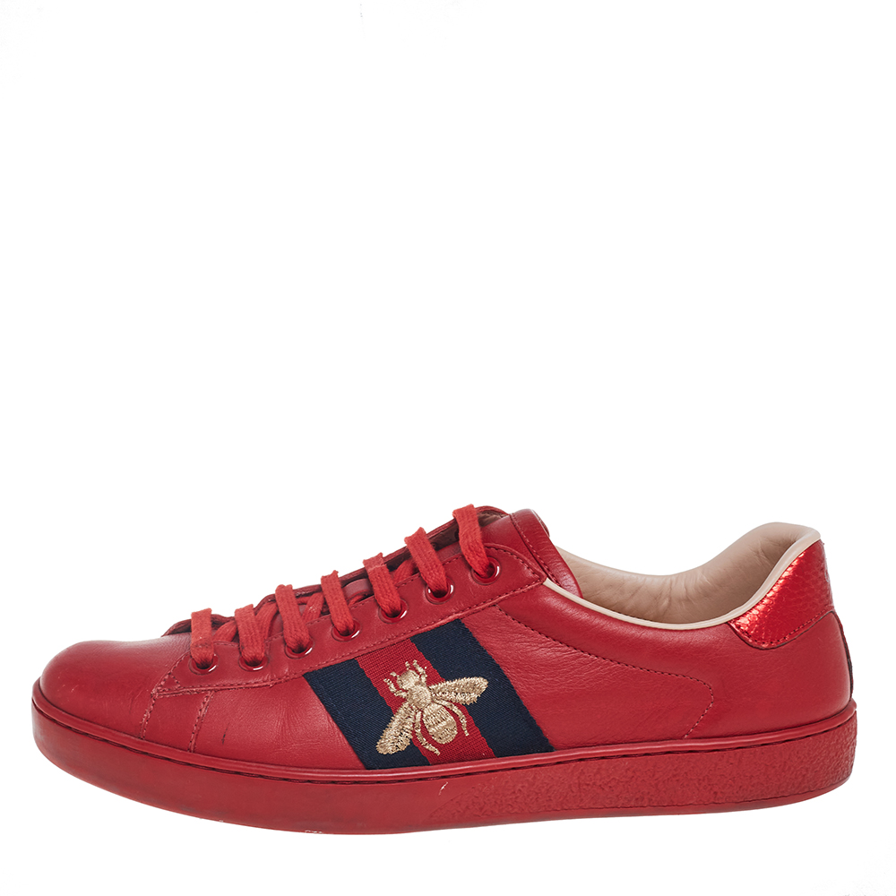 

Gucci Red Leather Ace Low Top Sneakers Size