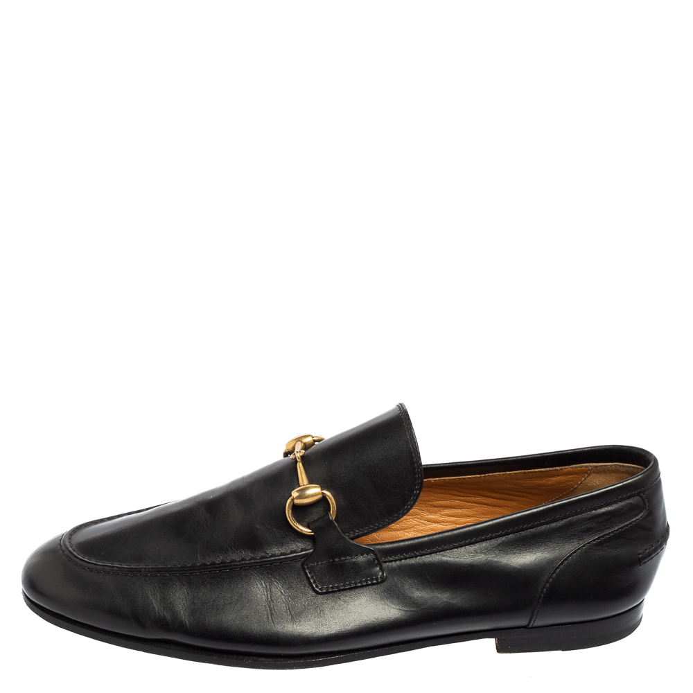 

Gucci Black Leather Jordaan Horsebit Loafers Size