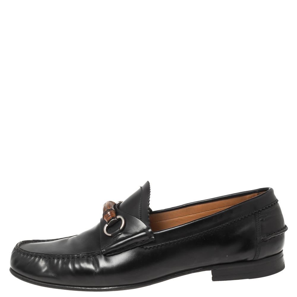 

Gucci Black Leather Bamboo Horsebit Loafers Size