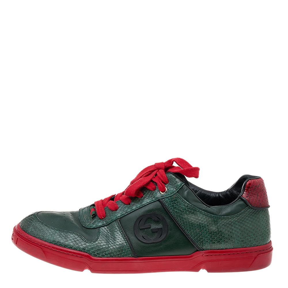 

Gucci Green/Red Python And Leather GG Low Top Sneakers Size