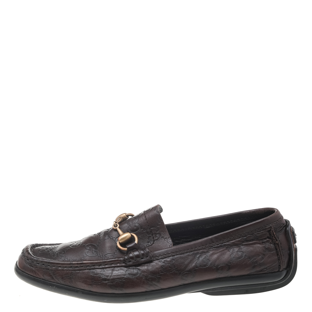 

Gucci Dark Brown Guccissima Leather Horsebit Slip On Loafers Size