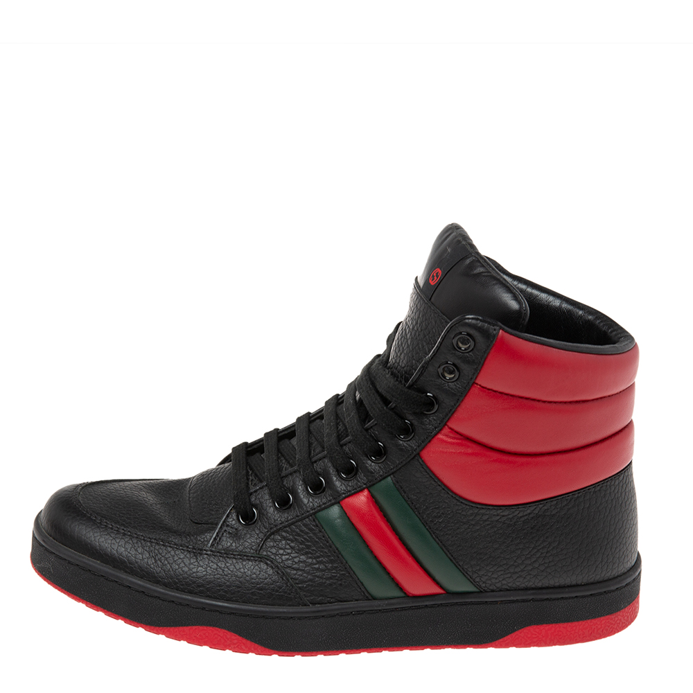 

Gucci Black/Red Leather New Praga Karibu High Top Sneakers Size