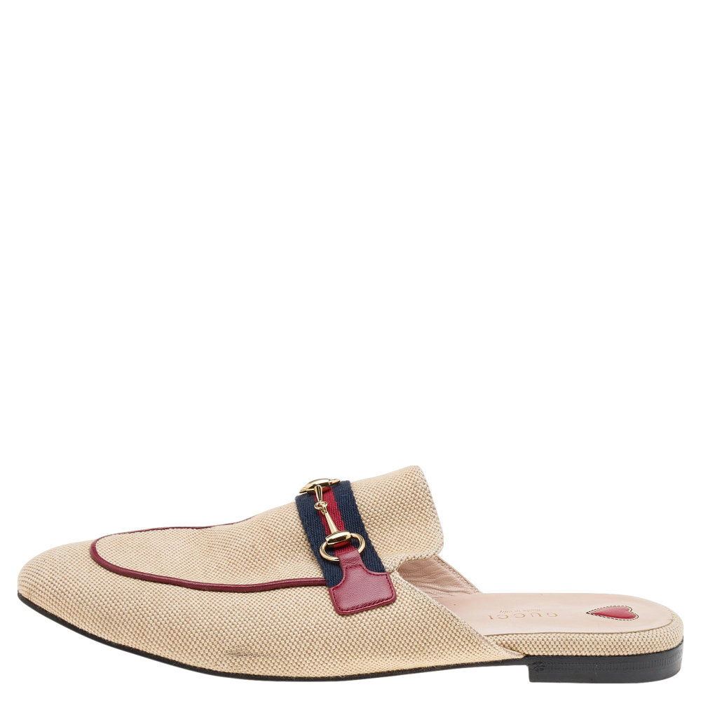 

Gucci Beige Canvas Princetown Flat Mules Size