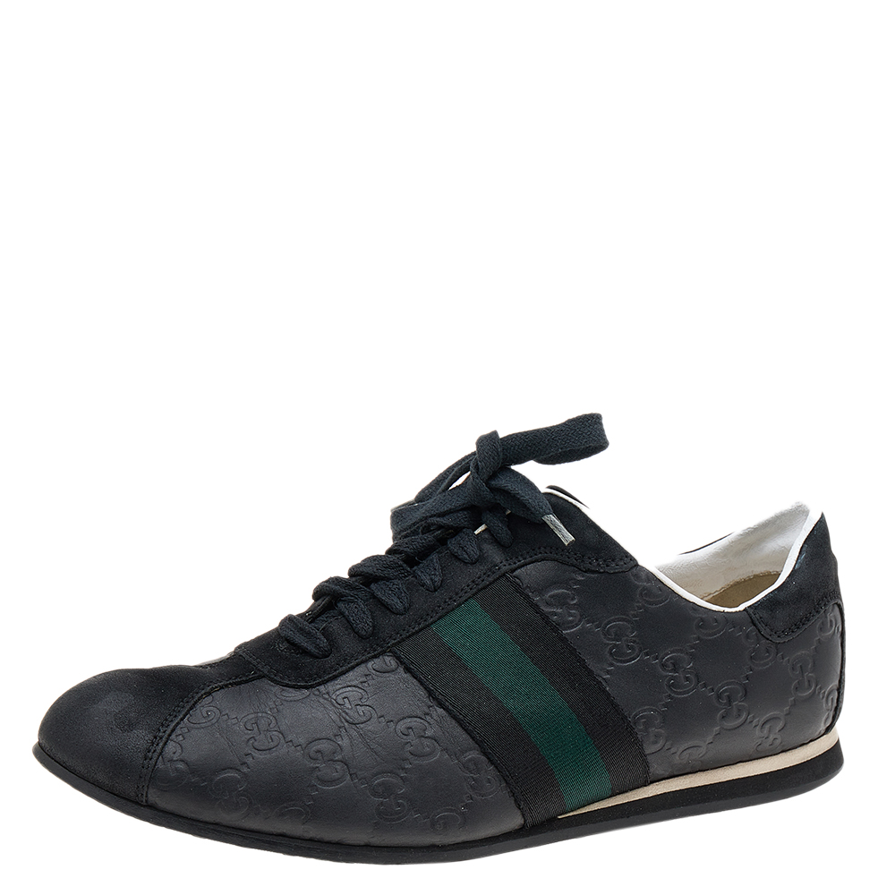 

Gucci Black Guccissima Leather And Suede Web Detail Low Top Sneakers Size