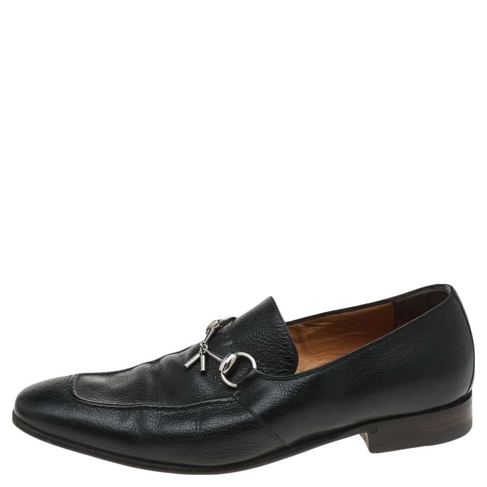 

Gucci Black Leather Horsebit Slip on Loafers Size