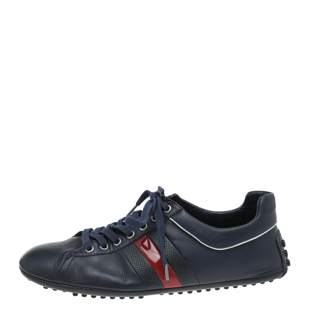 

Gucci Navy Blue Leather Web Lace Up Driver Sneakers Size