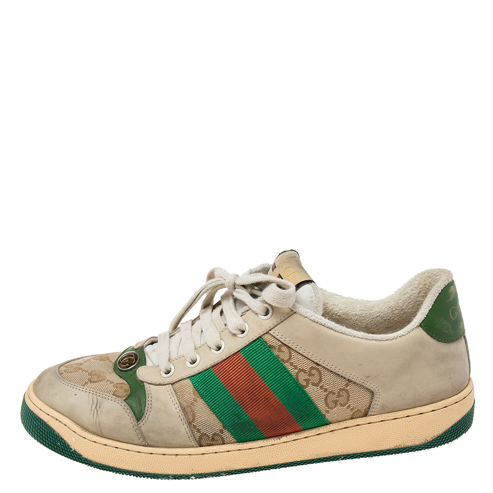 

Gucci Beige/Green Leather and Canvas Screener Low Top Sneakers Size, Multicolor