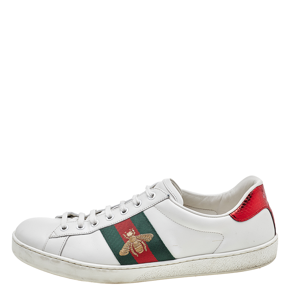 

Gucci White Leather Ace Bee Embroidered Low Top Sneakers Size