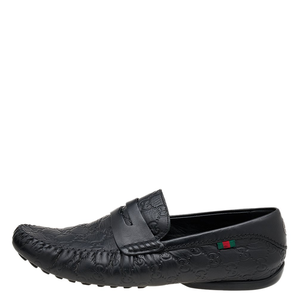

Gucci Black Guccissima Leather Slip On Loafers Size