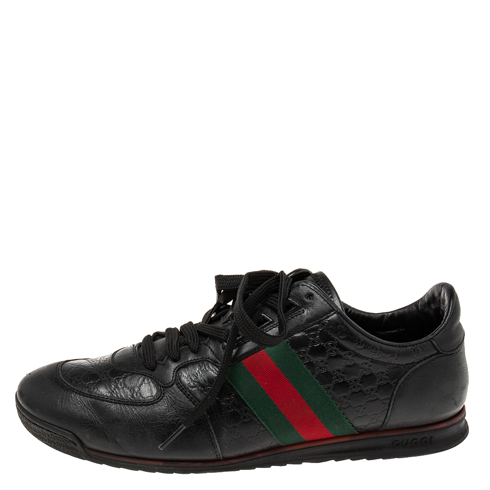 

Gucci Black Guccissima Leather Web Low-Top Sneakers Size