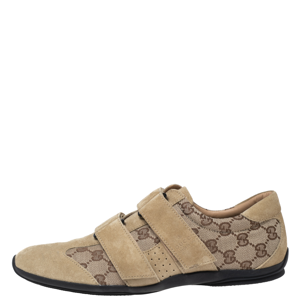 

Gucci Beige/Brown GG Canvas and Suede Double Velcro Sneakers Size