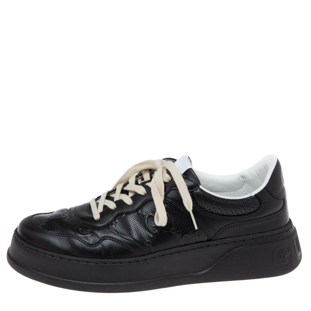 

Gucci Black GG Embossed Leather Lace Up Sneakers Size