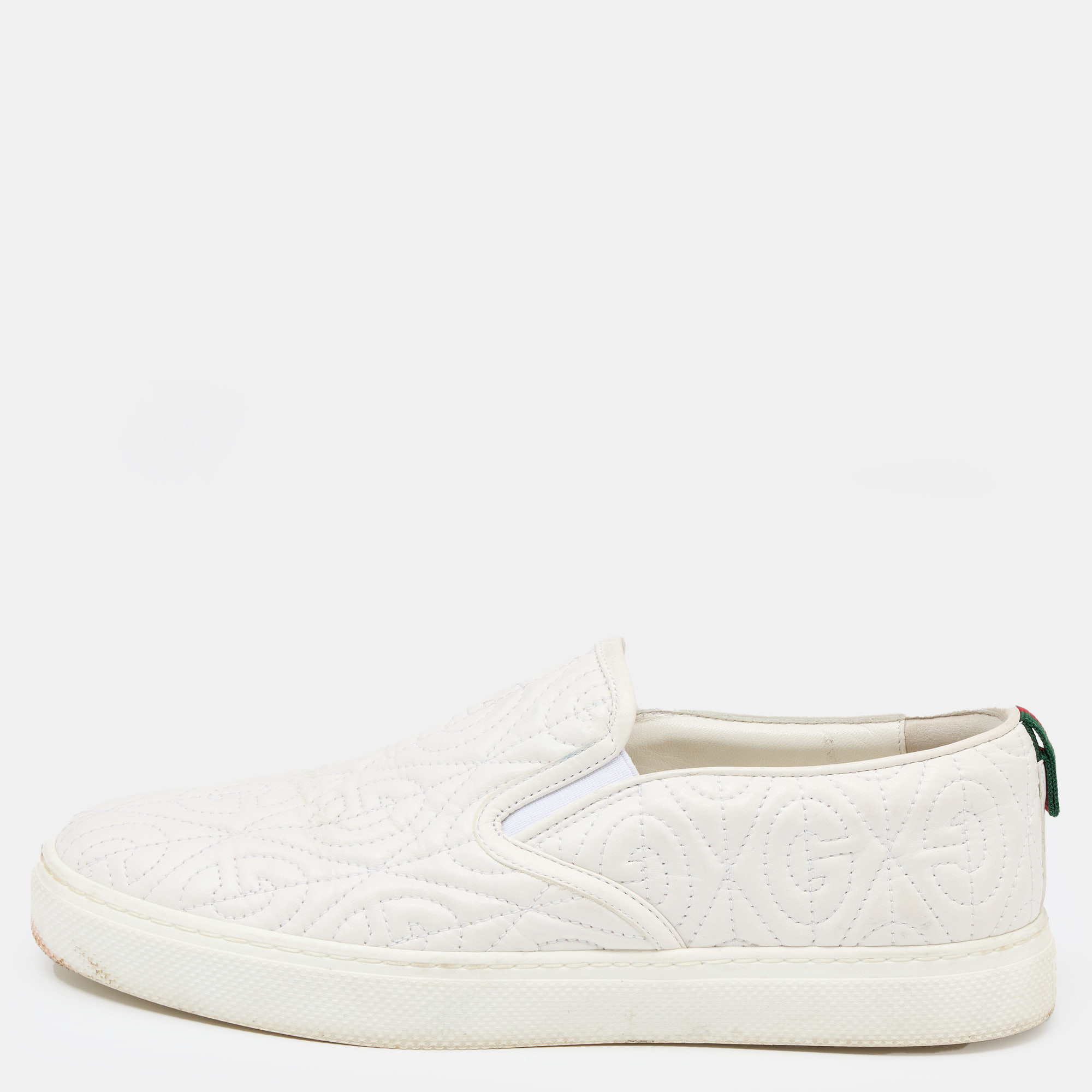 Pre-owned Gucci White Leather Dublin G Rhombus Slip On Sneakers Size 41